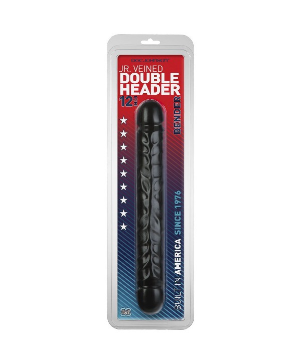 Черный двухголовый фаллоимитатор Jr. Veined Double Header 12  Bender - 30,5 см.