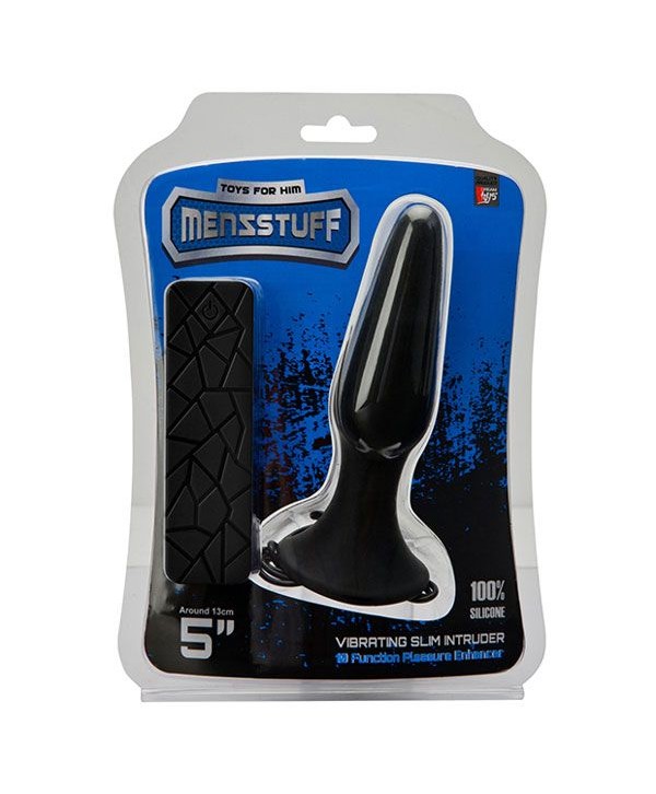 Чёрная вибропробка MENZSTUFF 5INCH SLIM INTRUDER BUTT PLUG - 13 см.
