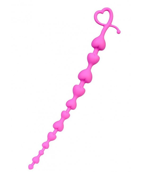 Розовая силиконовая анальная цепочка Long Sweety - 34 см.