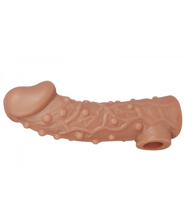 Телесная насадка на фаллос с отверстием для мошонки Cock Sleeve 002 Size M - 15,6 см.