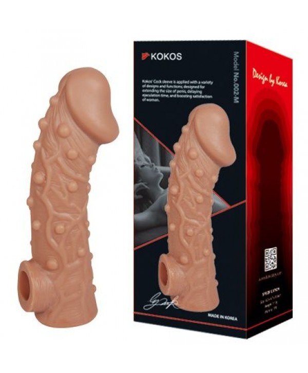 Телесная насадка на фаллос с отверстием для мошонки Cock Sleeve 002 Size M - 15,6 см.