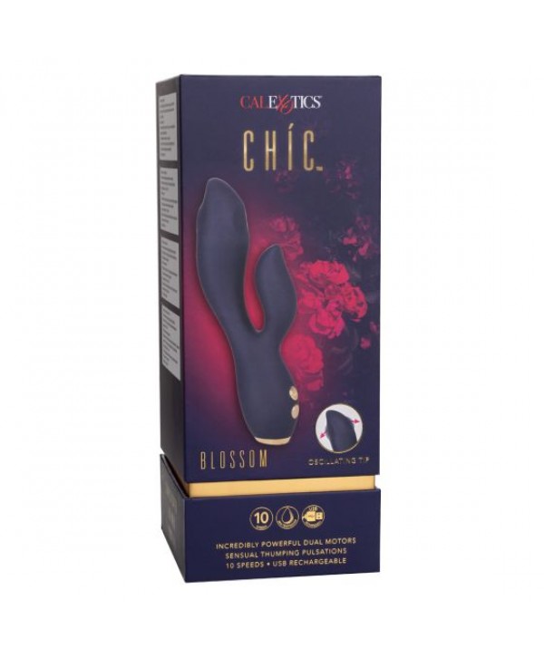 Синий вибромассажер-кролик Chi­c Blossom - 15,75 см.