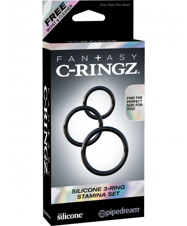 Набор из трех черных эрекционных колец Silicone 3-Ring Stamina Set