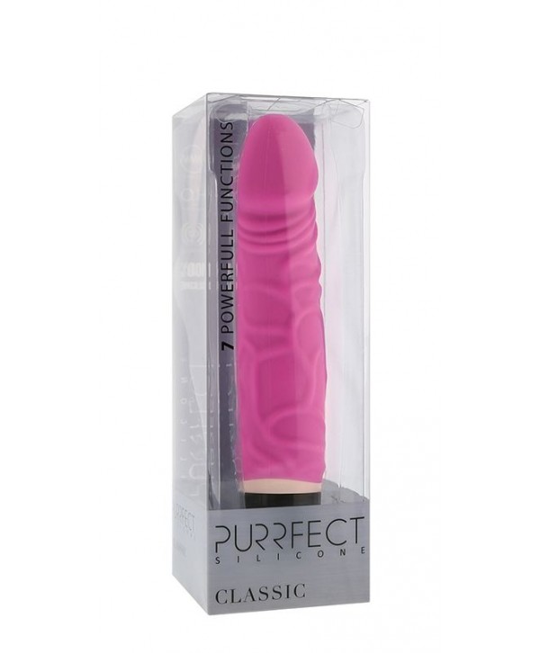 Ярко-розовый вибратор PURRFECT SILICONE CLASSIC 6.5INCH - 16,5 см.