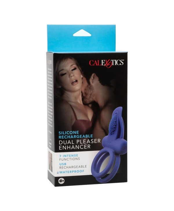 Синее перезаряжаемое эрекционное кольцо Silicone Rechargeable Dual Pleaser Enhancer