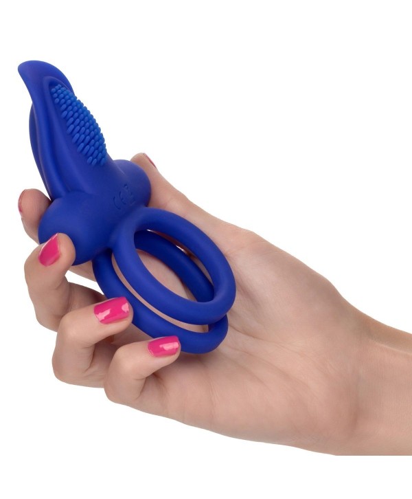 Синее перезаряжаемое эрекционное кольцо Silicone Rechargeable Dual Pleaser Enhancer