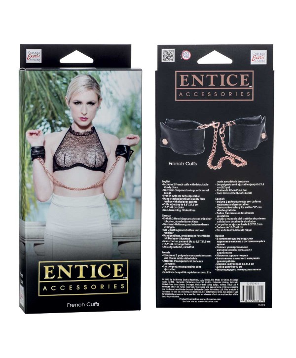 Черные мягкие наручники Entice French Cuffs с цепью