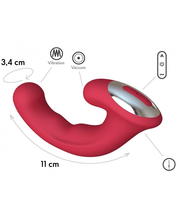 Бордовый вибратор Phoenix с вакуумной стимуляцией клитора - 18 см.
