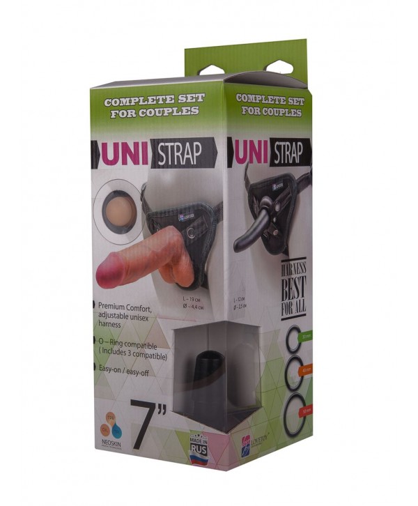 Страпон-унисекс с двумя насадками UNI strap 7  Harness - 19 и 12 см.