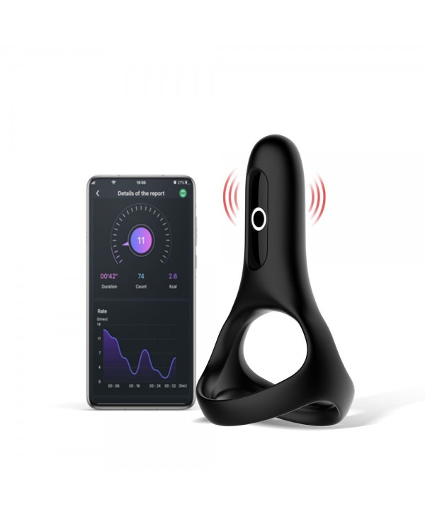 Черное виброкольцо Magic Motion Rise с подхватом мошонки