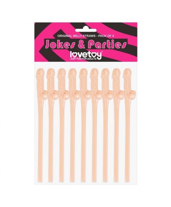 Телесные коктейльные трубочки с пенисами Original Willy Straws - 9 шт.