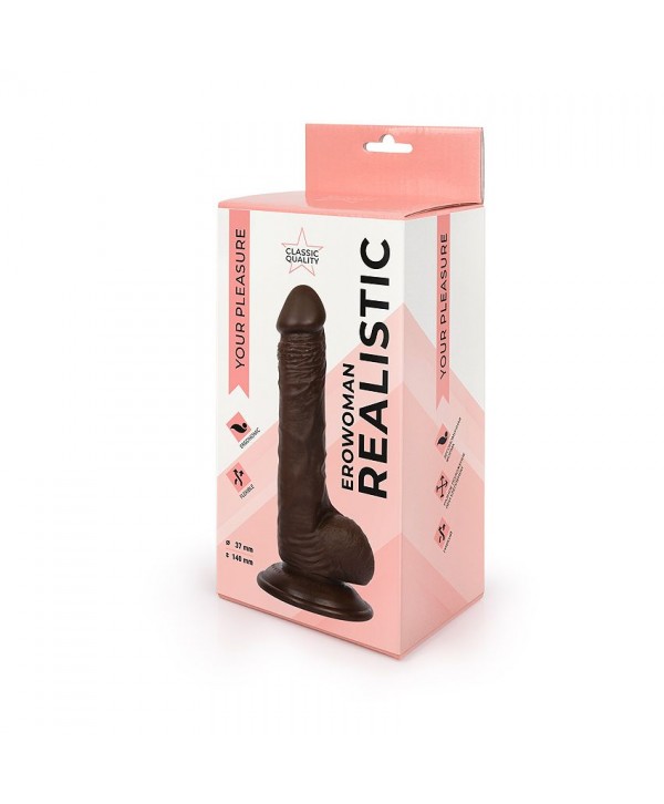 Реалистичный фаллоимитатор Erowoman коричневого цвета - 19,5 см.
