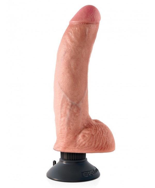 Телесный виброфаллос со съемной присоской 9  Vibrating Cock with Balls - 22,9 см.