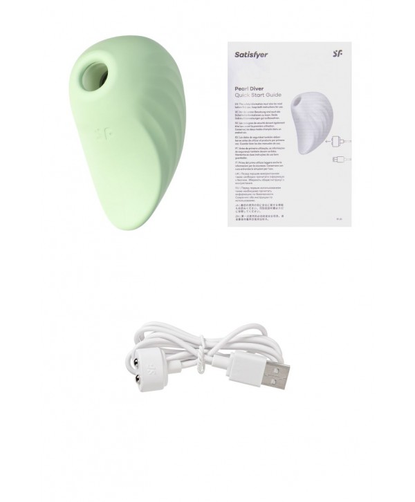 Салатовый вакуум-волновой стимулятор клитора Satisfyer Pearl Diver