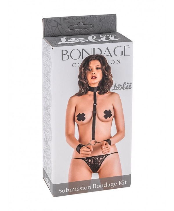 Ошейник с длинной лентой и отстегивающимися наручниками Submission Bondage Kit  One size