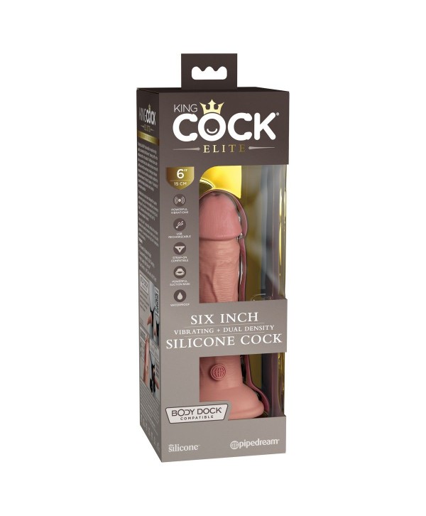 Телесный вибратор-реалистик на присоске 6  Vibrating Silicone Dual Density Cock - 17,8 см.