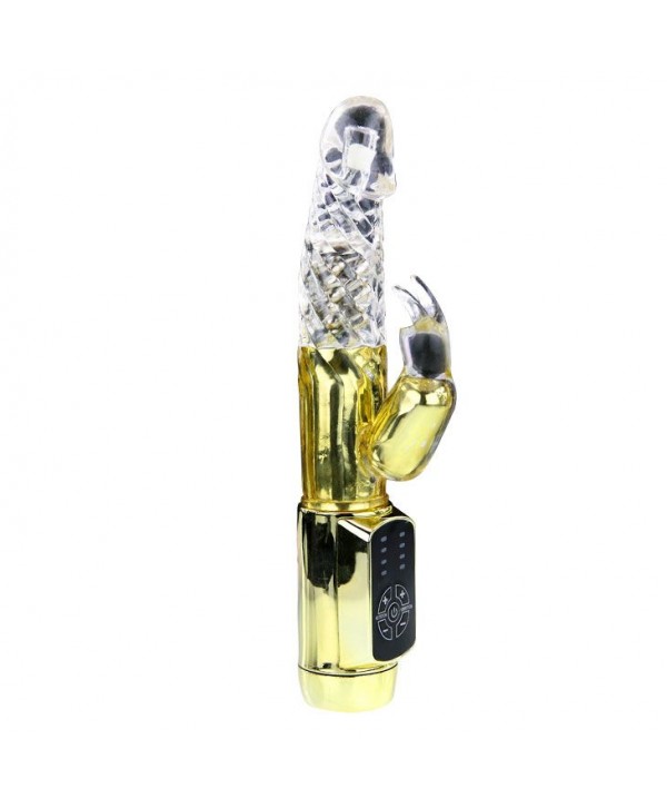 Золотистый вибратор Gold Rabbit Prince с ротацией - 21,5 см.