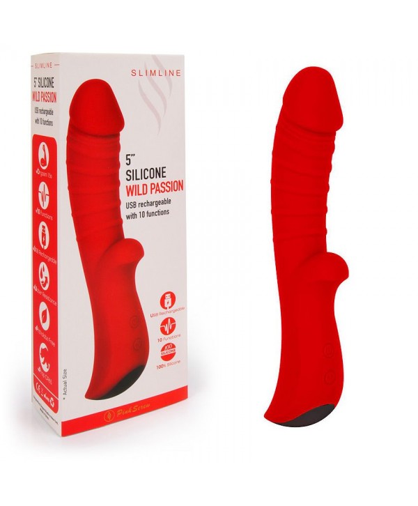 Красный вибромассажер 5  Silicone Wild Passion - 19,1 см.