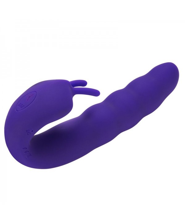 Фиолетовый вибратор Ribbed Dual Stimulator with Rolling Ball - 17 см.
