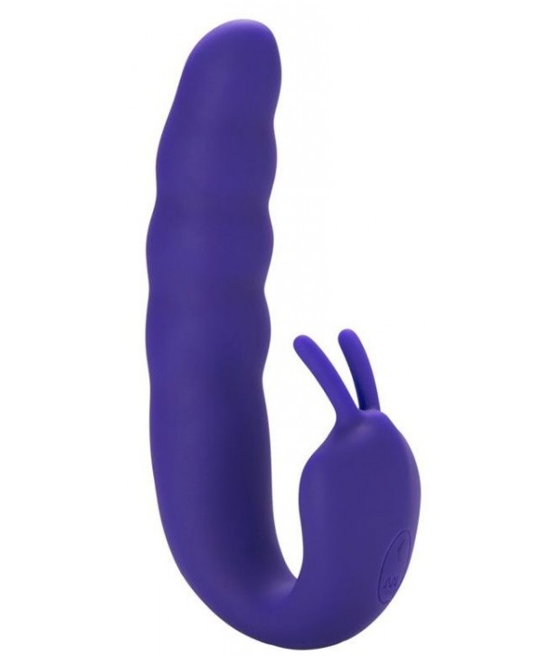 Фиолетовый вибратор Ribbed Dual Stimulator with Rolling Ball - 17 см.