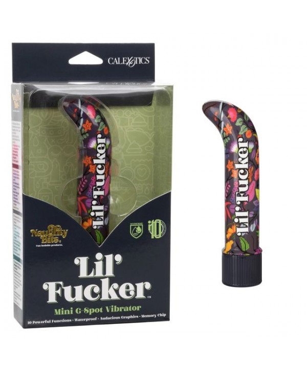 Черный мини-вибратор с цветочным принтом Lil Fucker Mini G-Spot Vibrator - 12,75 см.