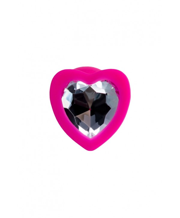 Розовая анальная втулка Diamond Heart с прозрачным кристаллом - 7 см.