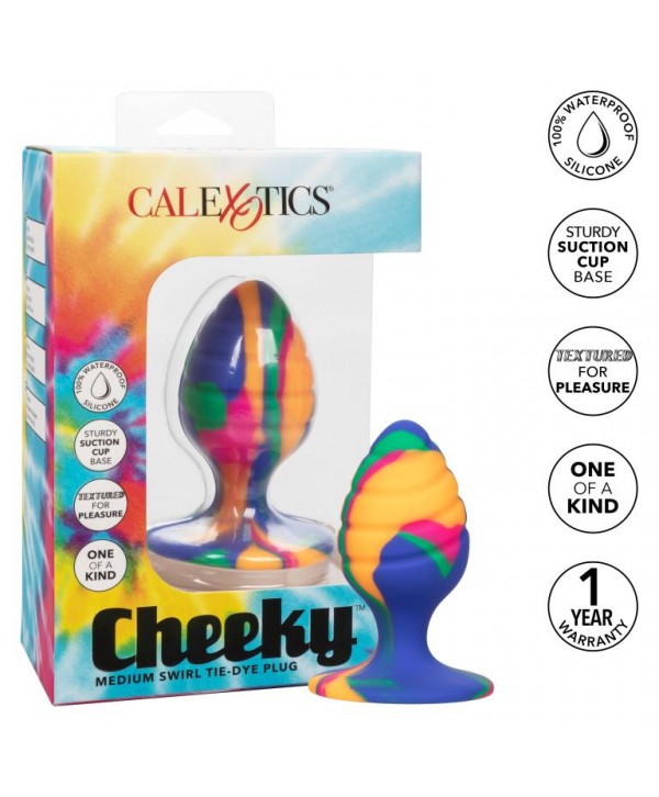 Яркая анальная пробка Cheeky Medium Swirl Tie-Dye Plug - 7,5 см.