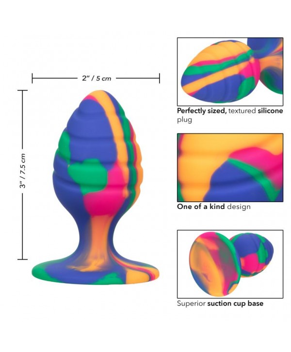 Яркая анальная пробка Cheeky Medium Swirl Tie-Dye Plug - 7,5 см.