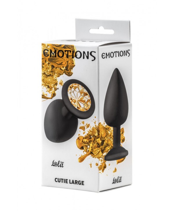 Чёрная анальная пробка Emotions Cutie Large с желтым кристаллом - 10 см.