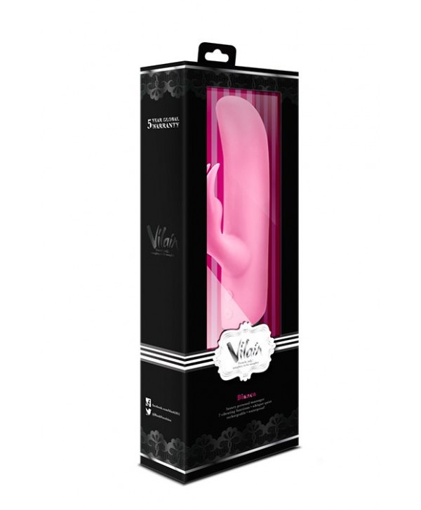 Розовый вибратор с клиторальным отростком VILAIN BIANCA PASSION - 18 см.