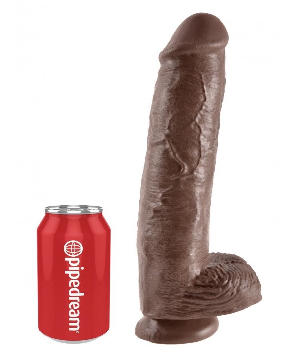 Коричневый фаллоимитатор-гигант на присоске 11  Cock with Balls - 28 см.