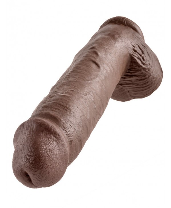 Коричневый фаллоимитатор-гигант на присоске 11  Cock with Balls - 28 см.