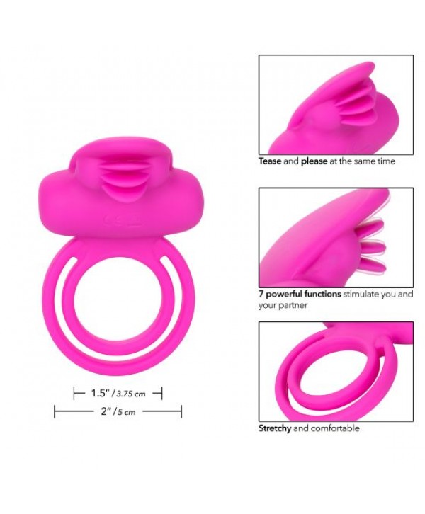 Ярко-розовое эрекционное кольцо Silicone Rechargeable Dual Clit Flicker