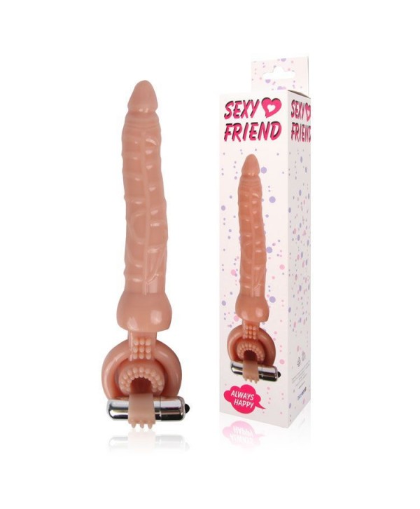 Телесная насадка на член Sexy Friend для двойного проникновения - 18 см.