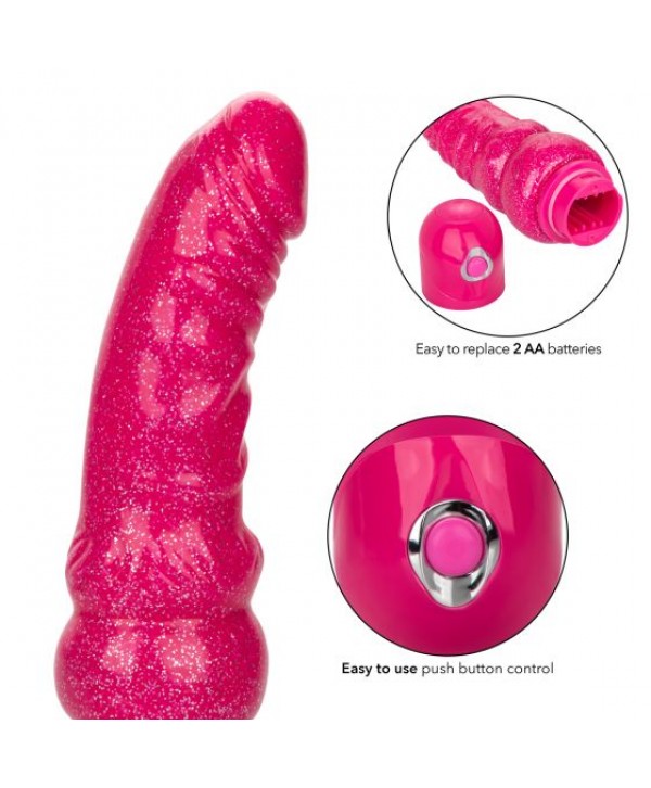 Розовый вибратор-реалистик с блестками Naughty Bits Lady Boner Bendable Personal Vibrator - 20 см.
