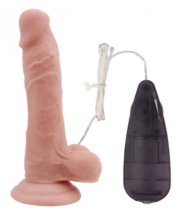 Телесный вибратор с мошонкой на присоске 7 Inch Beginners Dildo Vibrator - 18,6 см.