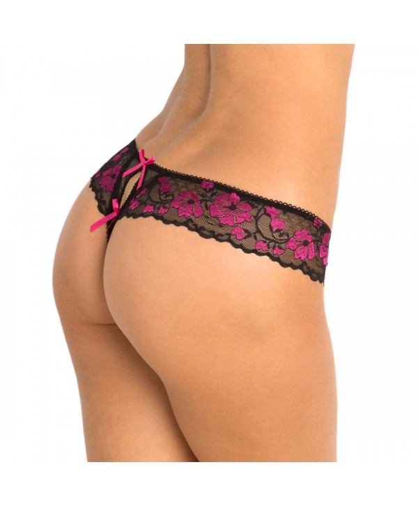 Ажурные трусики-стринги с бантиками и доступом Crotchless Floral Lace Thong with Bows