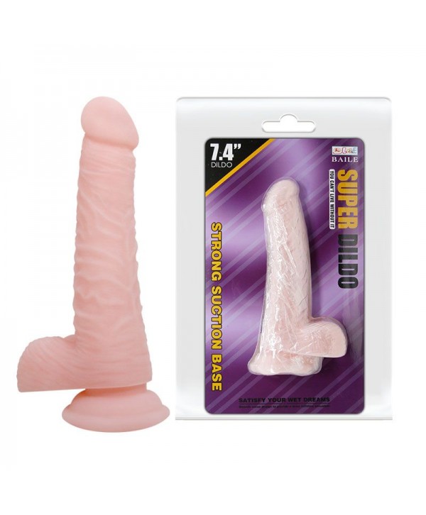 Телесный фаллоимитатор с присоской Super Dildo - 18,8 см.