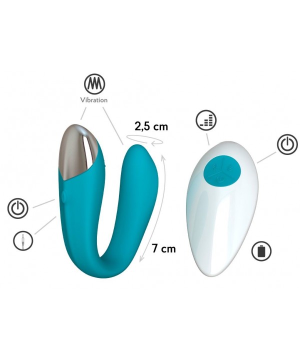 Бирюзовый вибратор для пар Fera с пультом ДУ