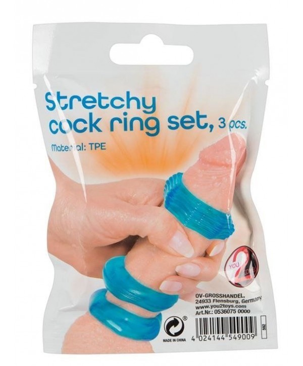 Набор из 3 голубых эрекционных колец Stretchy Cock Ring