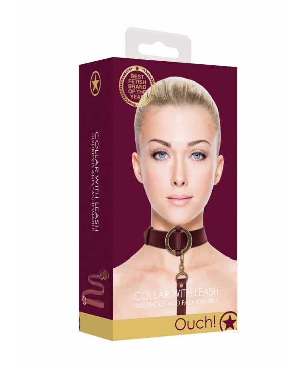 Бордовый ошейник с поводком Collar With Leash