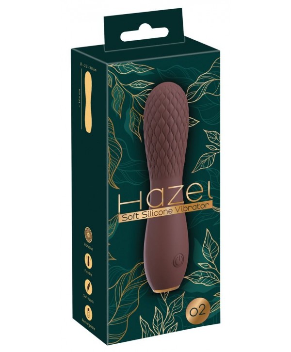 Коричневый вибратор Hazel 02 с рельефной головкой - 14 см.