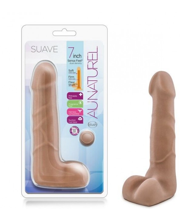Кофейный фаллоимитатор с мошонкой Suave - 17,78 см.