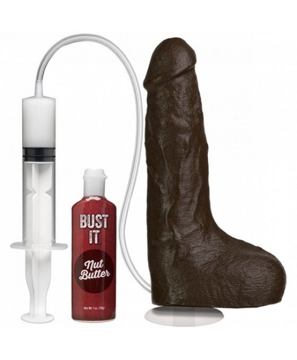 Коричневый фаллоимитатор с имитацией семяизвержением Bust It Squirting Realistic Cock - 23,36 см.