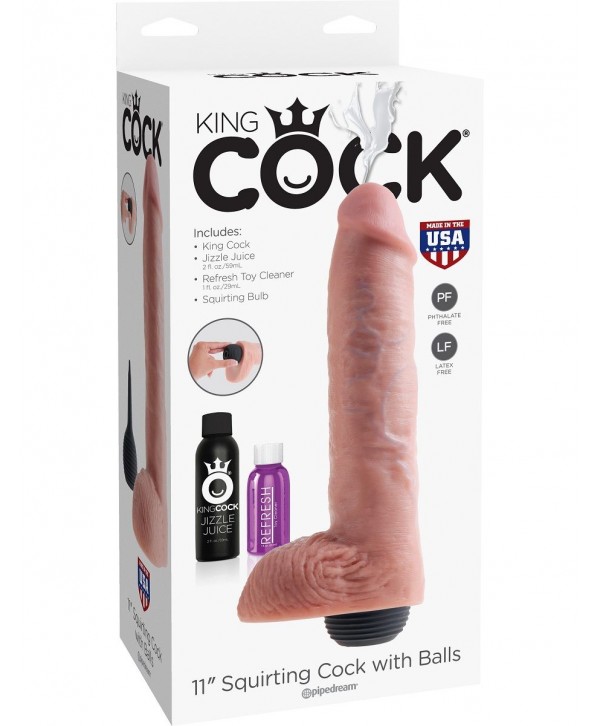 Телесный фаллоимитатор с функцией семяизвержения 11  Squirting Cock with balls - 27,9 см.