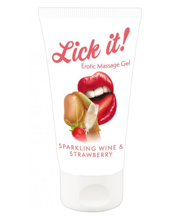 Лубрикант на водной основе Lick it! Sparkling Wine and Strawberry с ароматом клубники и шампанского - 50 мл.