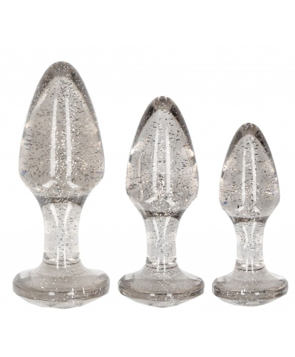 Набор из 3 серебристых анальных пробок Acrylic Goldchip Butt Plug Set