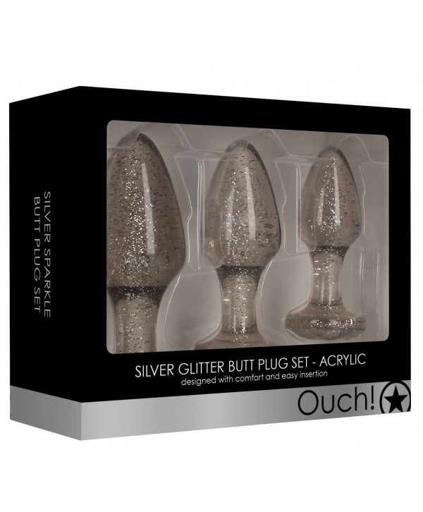 Набор из 3 серебристых анальных пробок Acrylic Goldchip Butt Plug Set