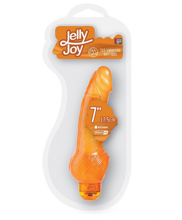 Оранжевый гелевый вибратор с широким основанием JELLY JOY 7INCH 10 RHYTHMS - 17,5 см.