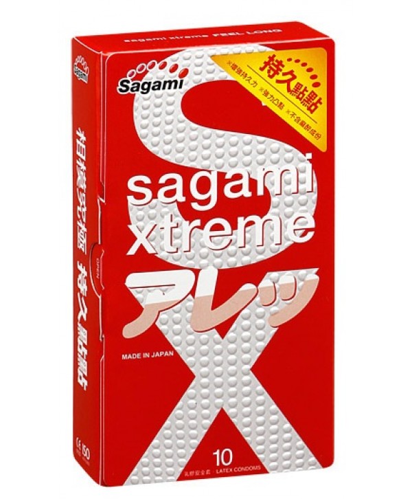 Утолщенные презервативы Sagami Xtreme Feel Long с точками - 10 шт.